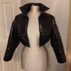 Waisted Sexy Black Cropped Puffer Jacket SZ Small